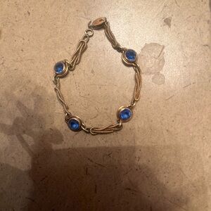 Gold Chain Bracelet with Blue Stones